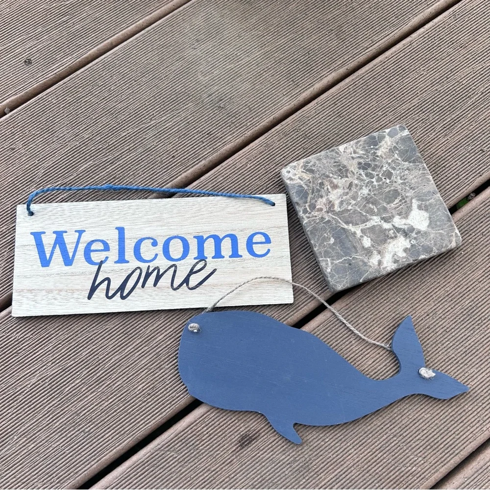 🩶5/$30 Target One Spot Whale Decor Mini Hanging Signs NEW